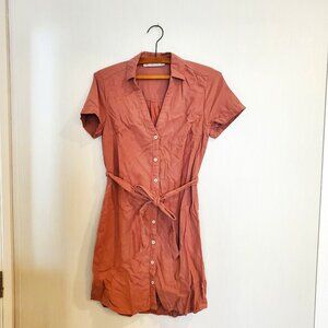 Abercrombie & Fitch Linen Blend Shirt Dress Mini Short Sleeve Rust Women's XS